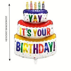1pc, Inflated Mylar Balloons (41"), Large Birthday Cake Decorative Balloon
